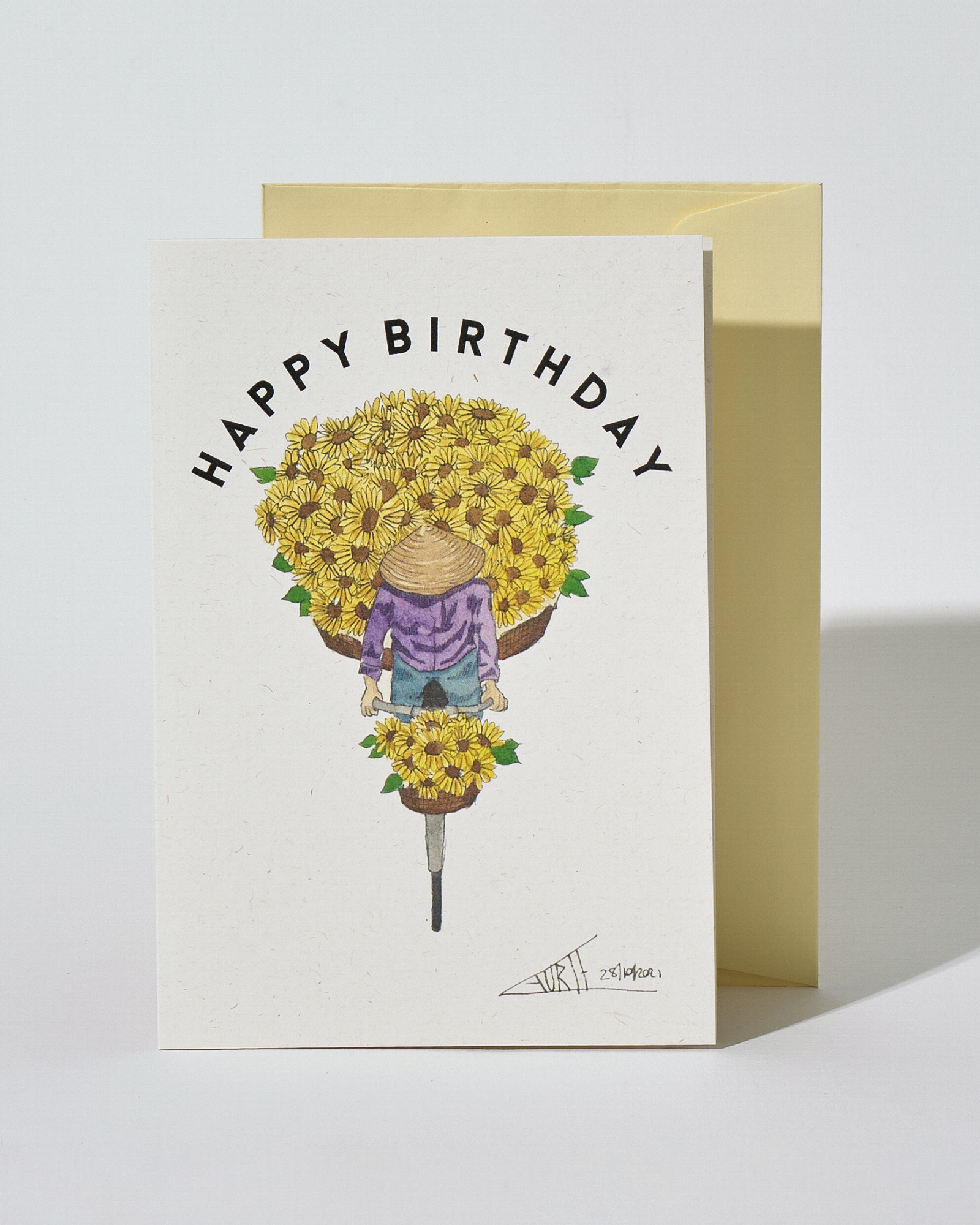 Sunflower Bike Happy Birthday Card