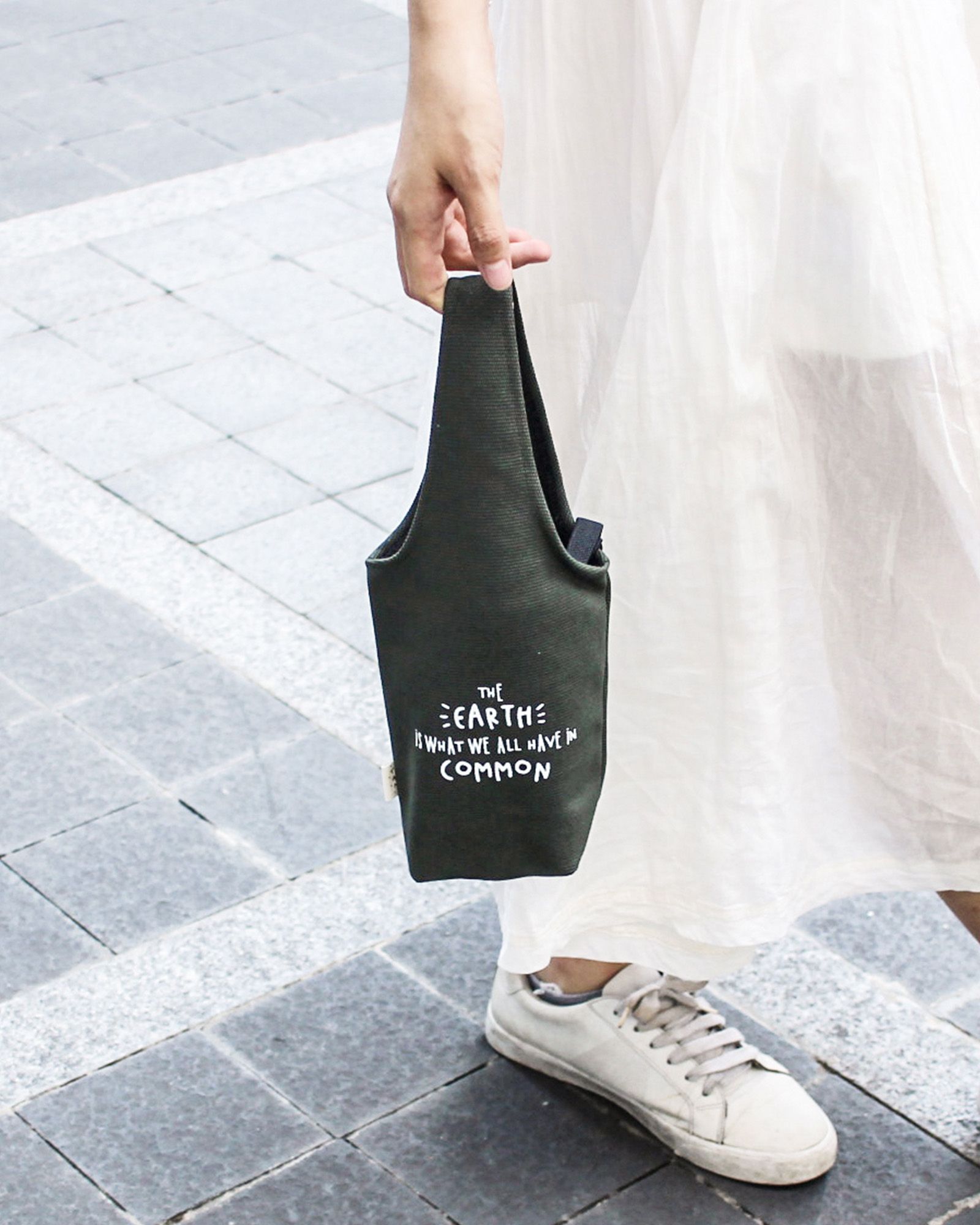 Green - The Earth Is What We All Have In Common Canvas One-strap Cup Holder