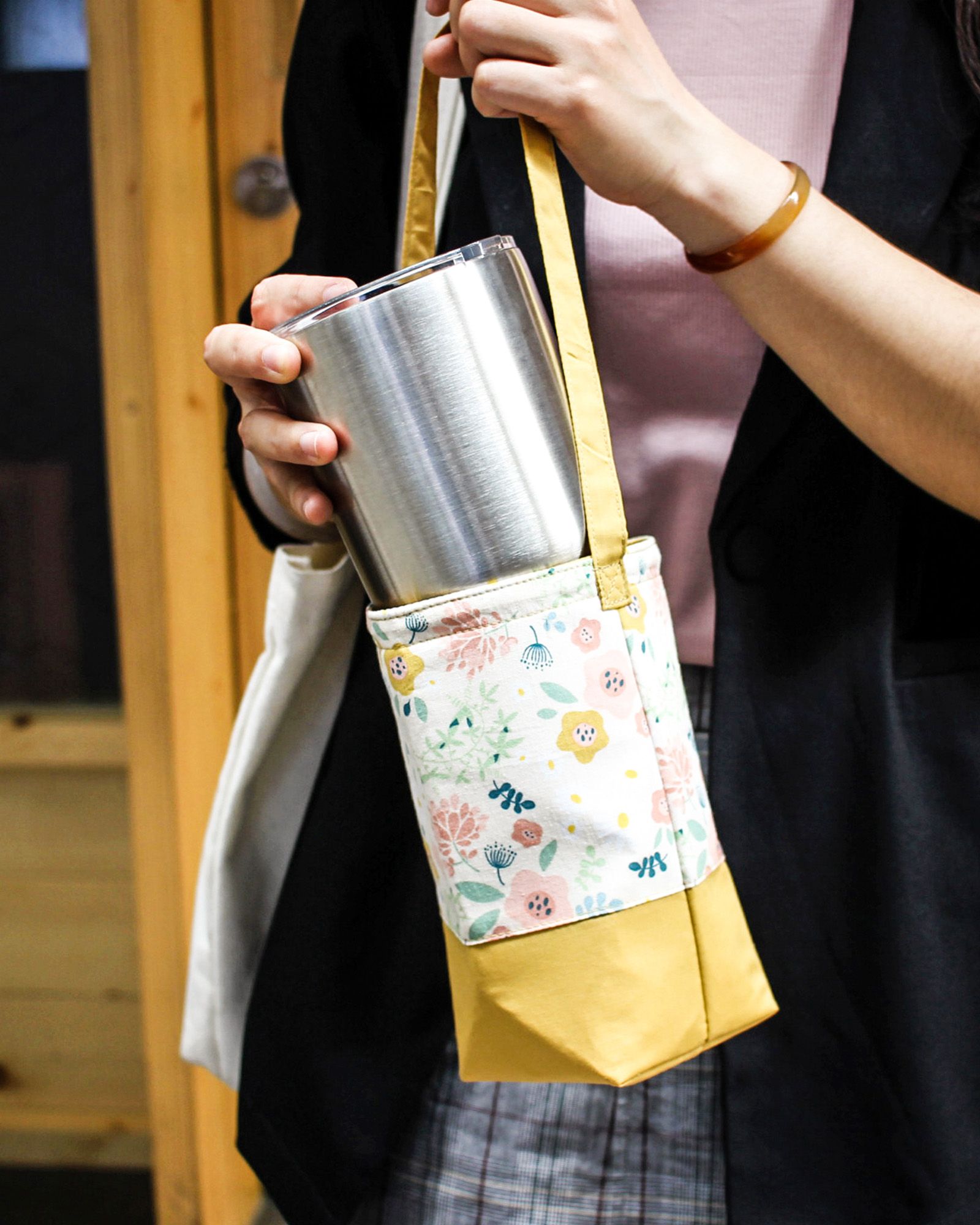 Yellow Floral Bottle Bag