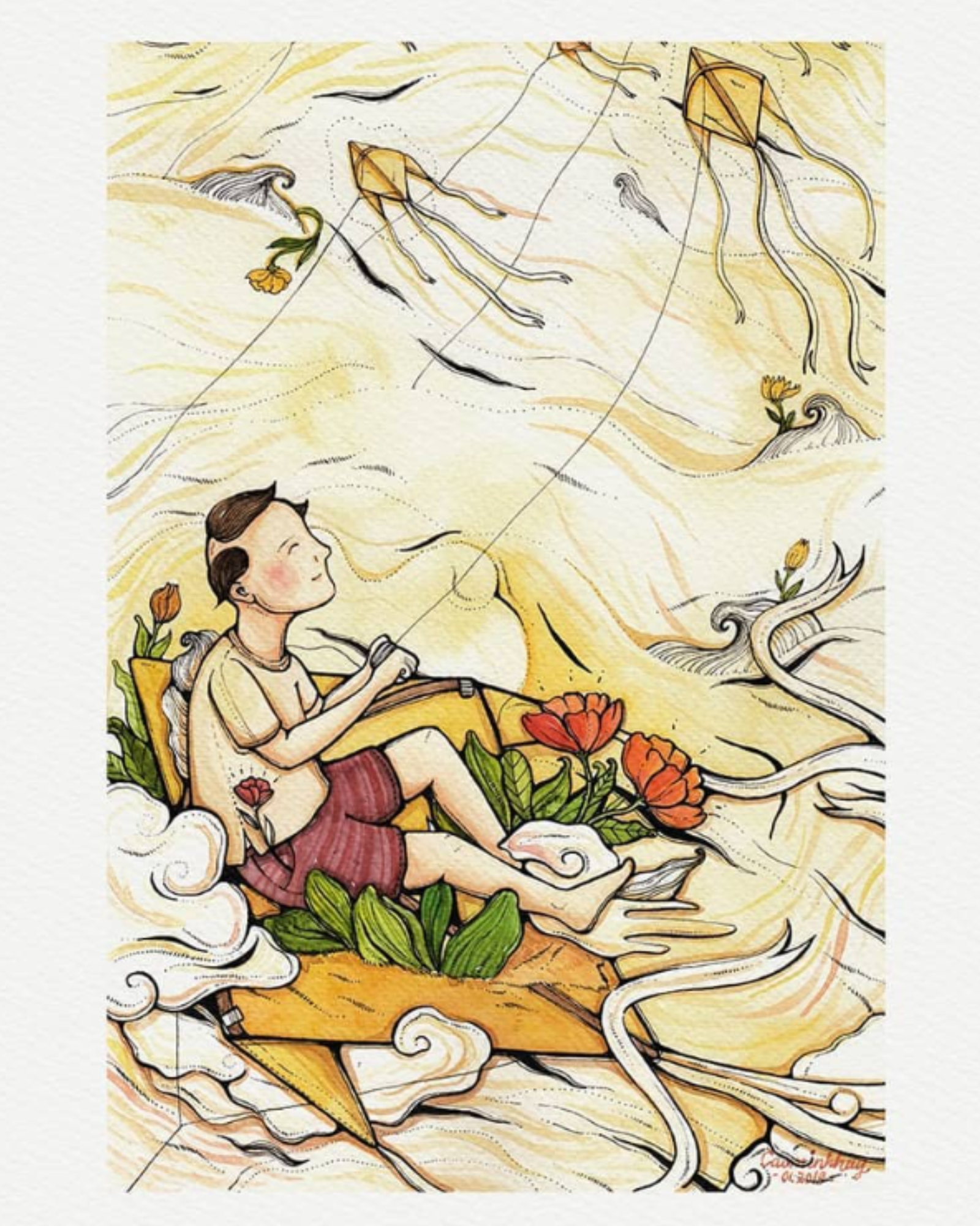  Flying Kite Postcard - Thả Diều 