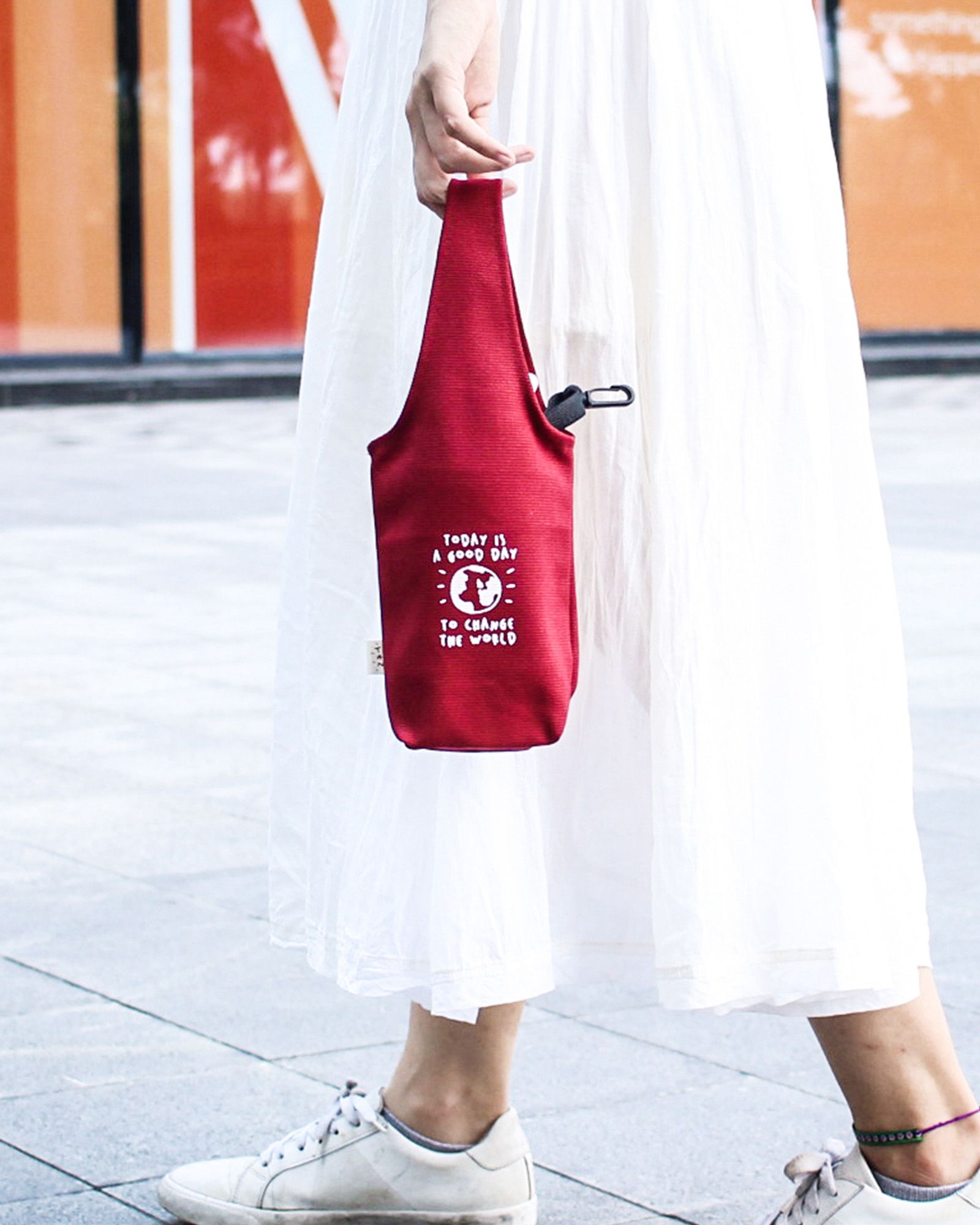 Red - Today Is A Good Day To Change The World Canvas One-strap Cup Holder