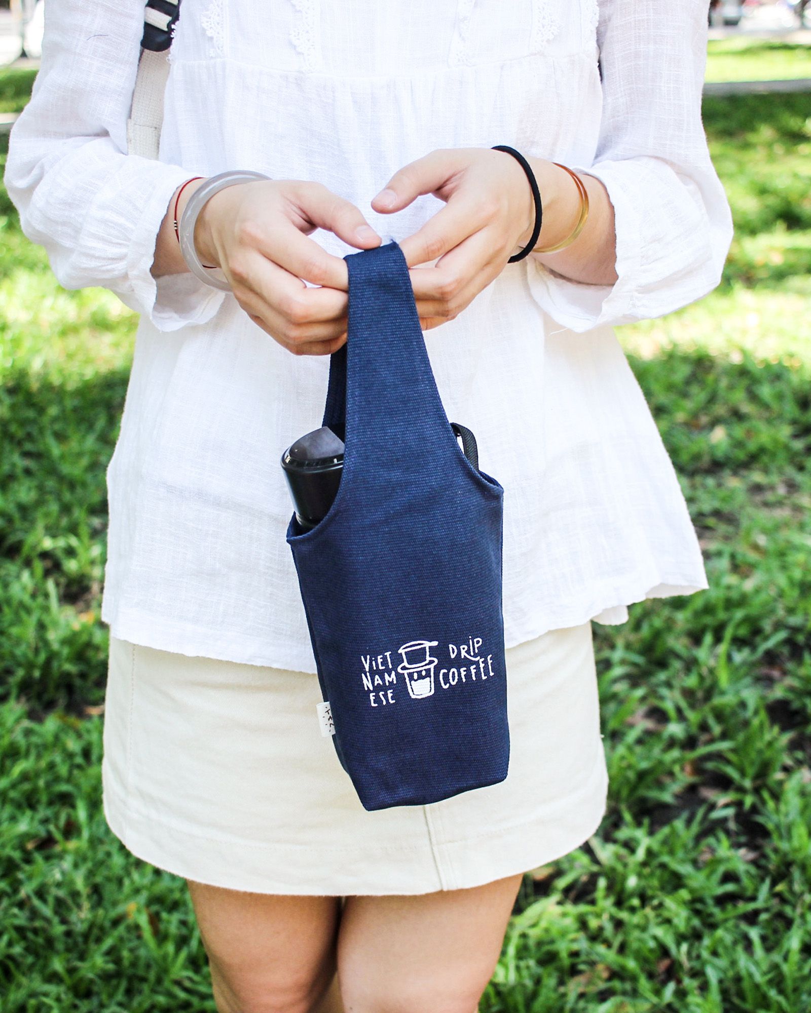 Blue - Drip Coffee Canvas One-strap Cup Holder
