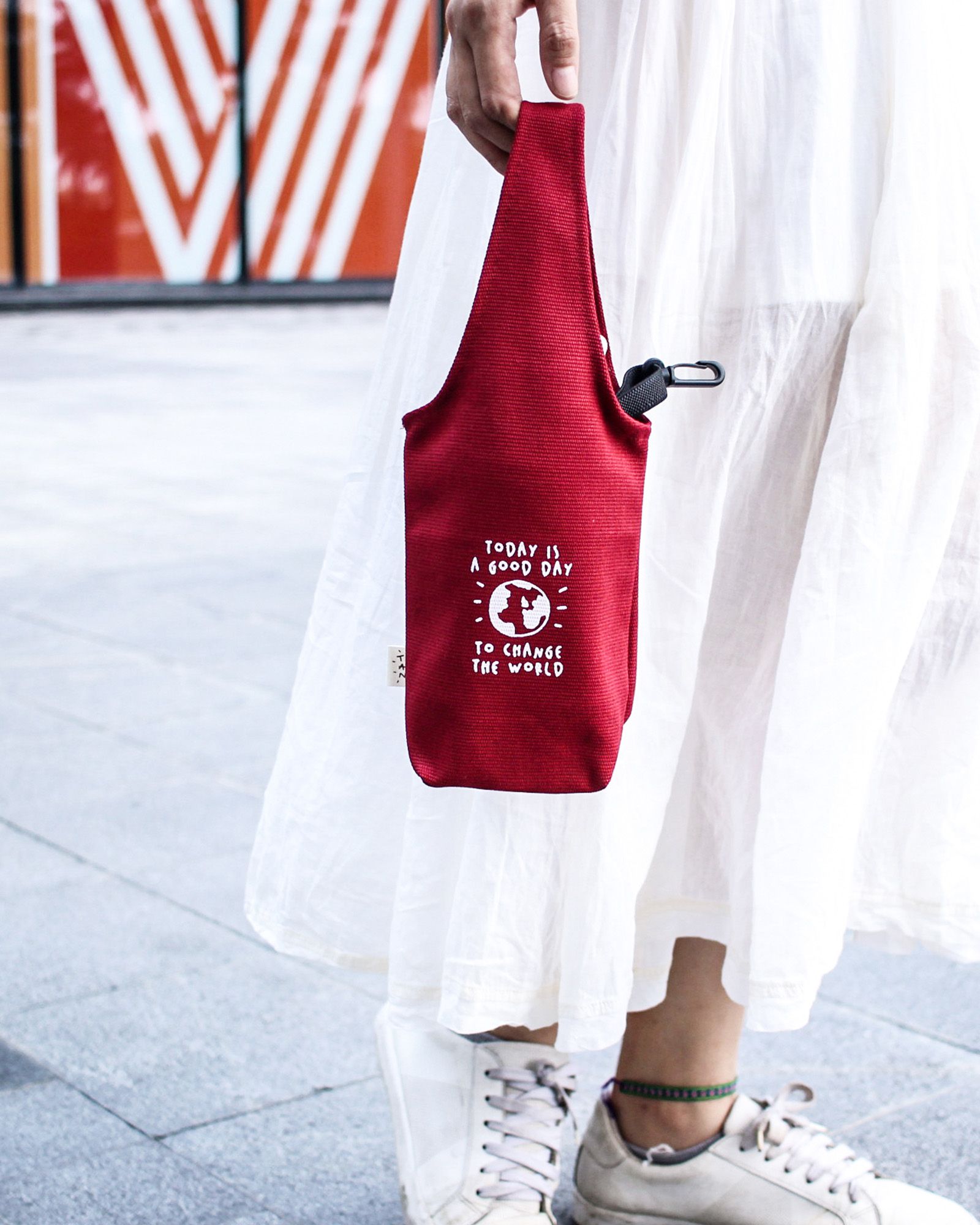 Red - Today Is A Good Day To Change The World Canvas One-strap Cup Holder