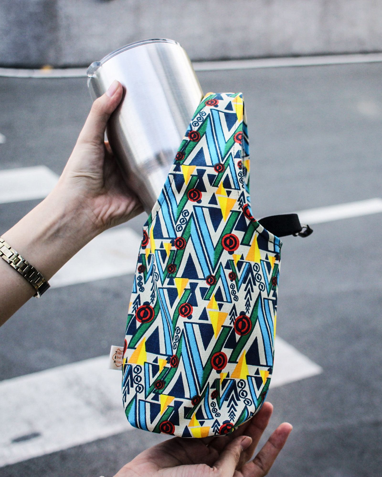 Blue Pyramid Canvas One-strap Cup Holder