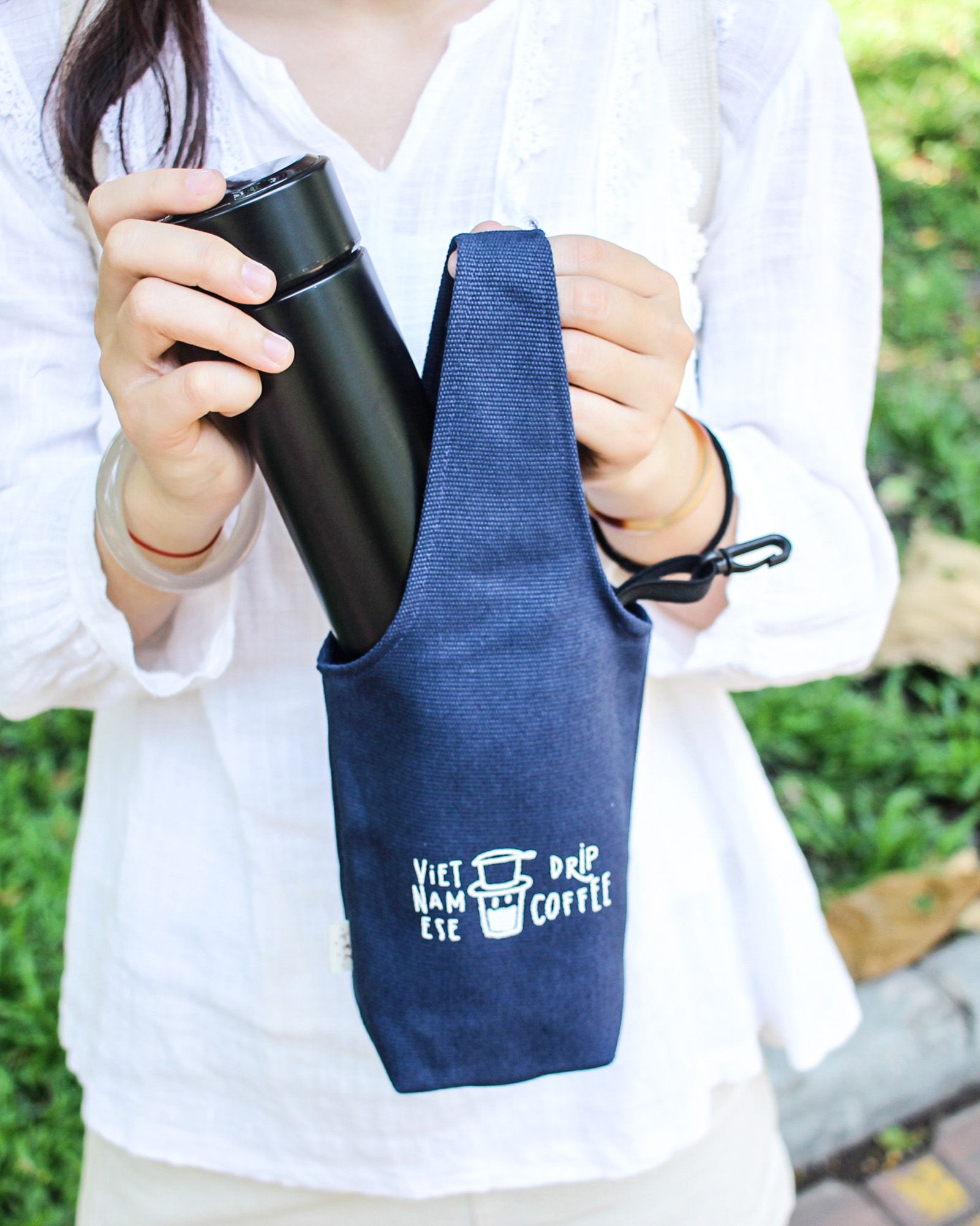 Blue - Drip Coffee Canvas One-strap Cup Holder