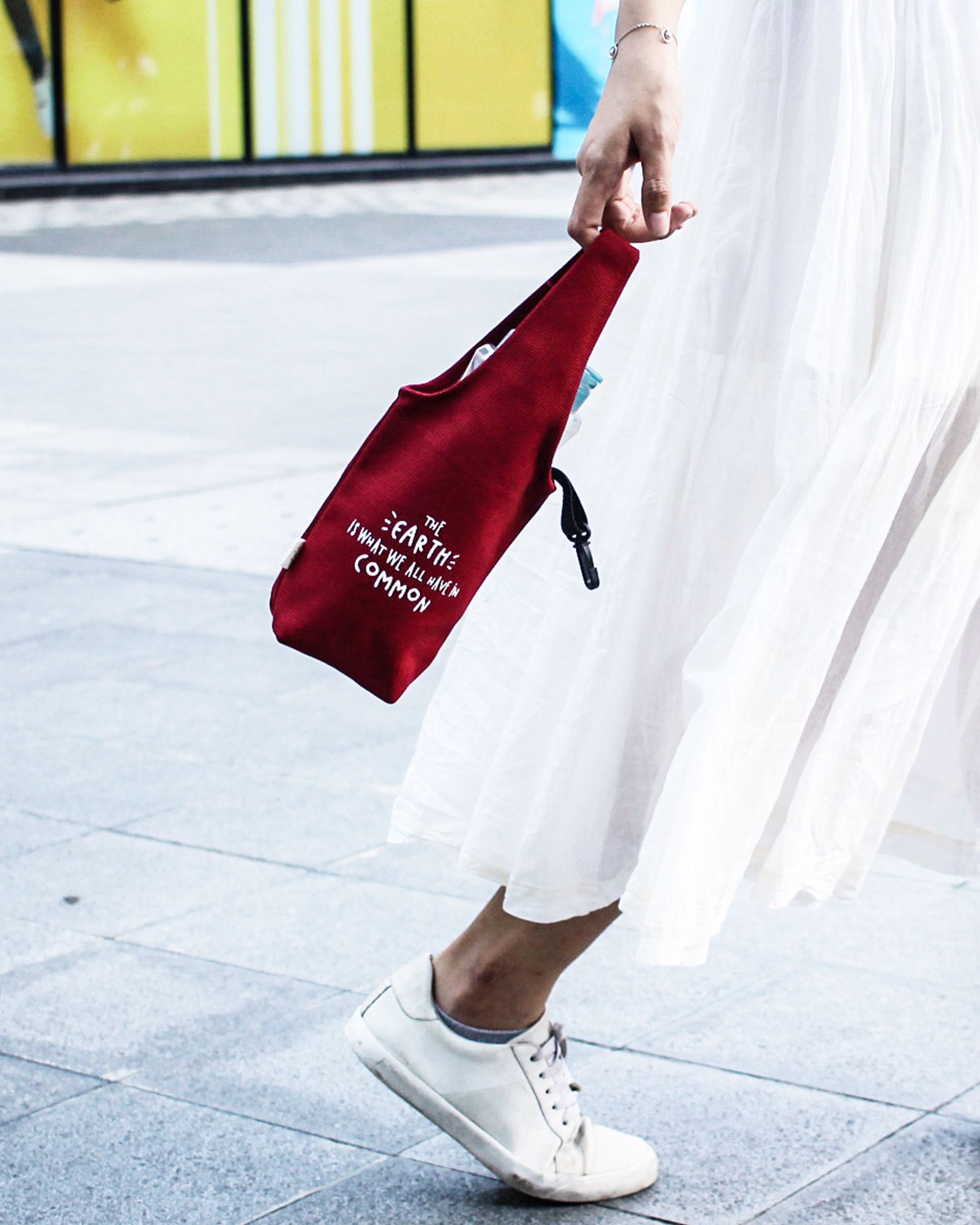 Red Canvas One-strap Cup Holder - The Earth Is What We Have In Common