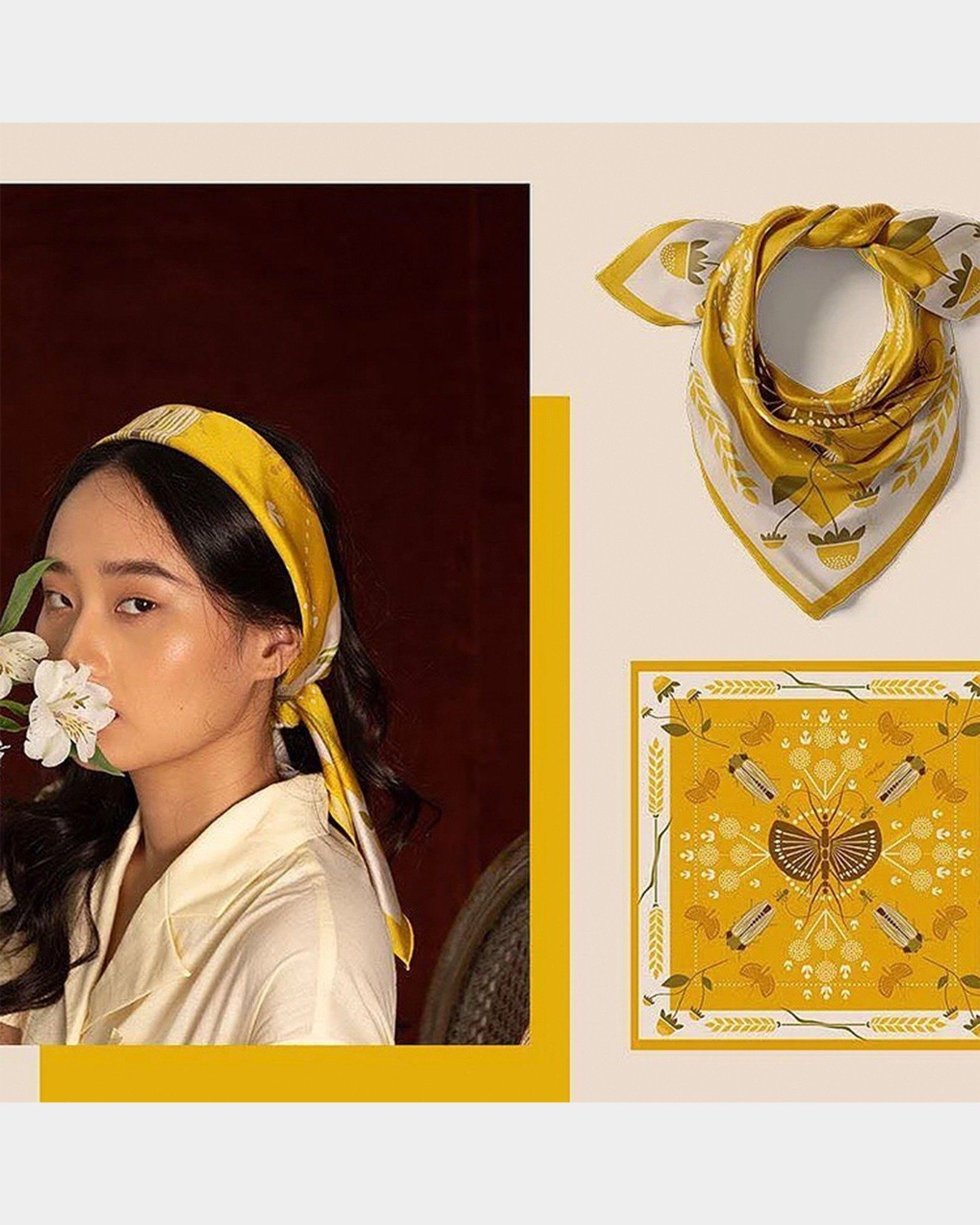  Yellow Butterfly Silk Scarf - Khăn lụa Yellow Butterfly 