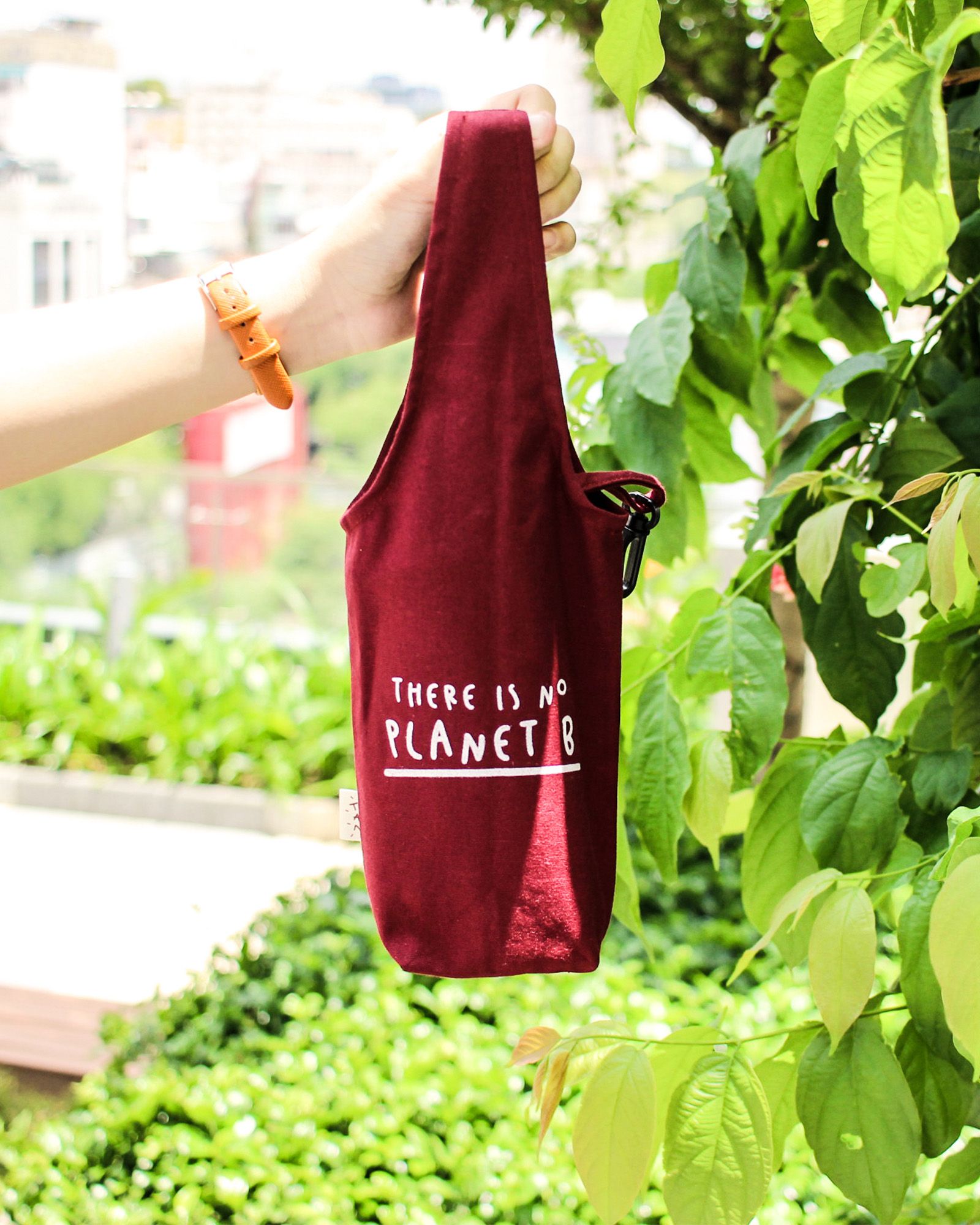 Red - There Is No Planet B Canvas One-strap Cup Holder