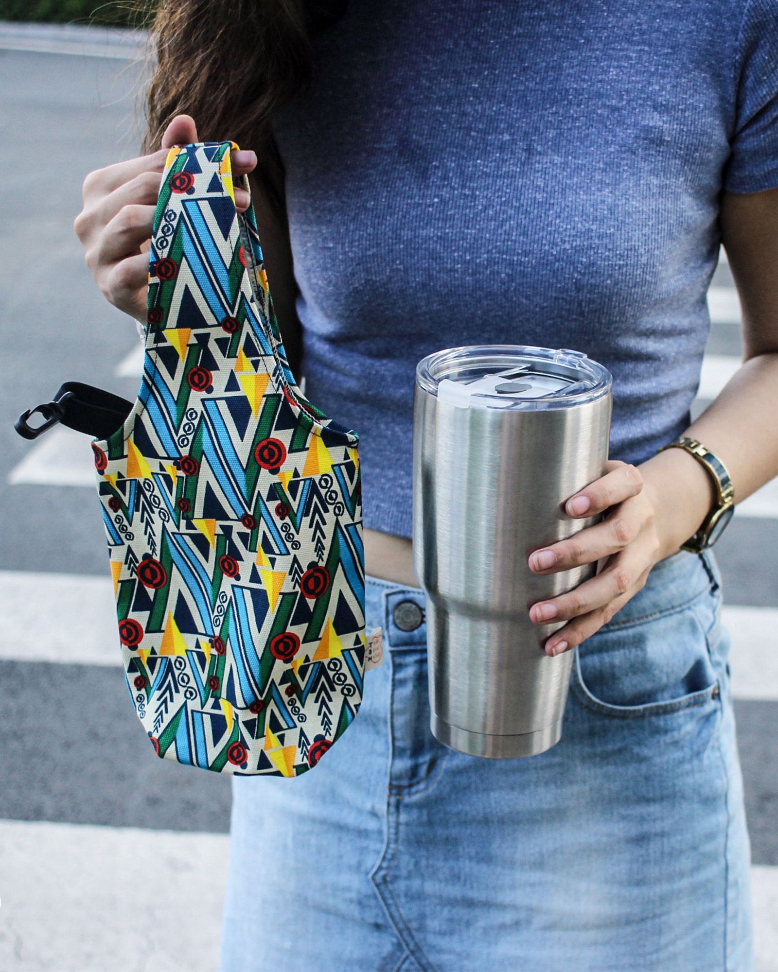 Blue Pyramid Canvas One-strap Cup Holder
