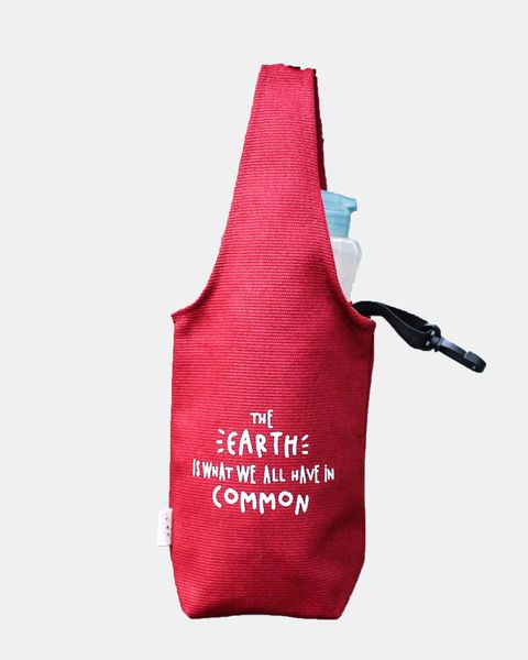  Red Canvas One-strap Cup Holder - The Earth Is What We Have In Common 