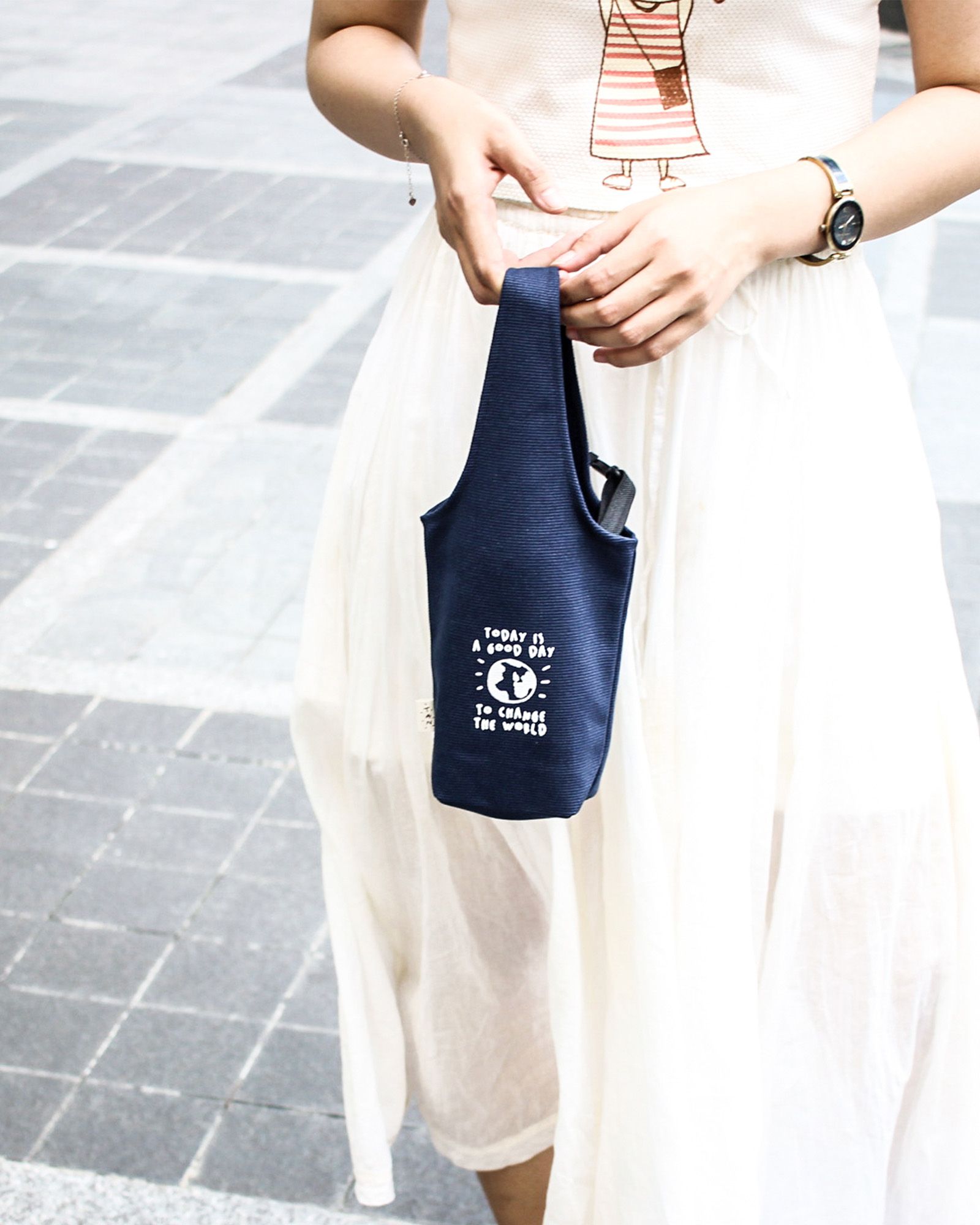 Blue - Today Is A Good Day To Change The World Canvas One-strap Cup Holder