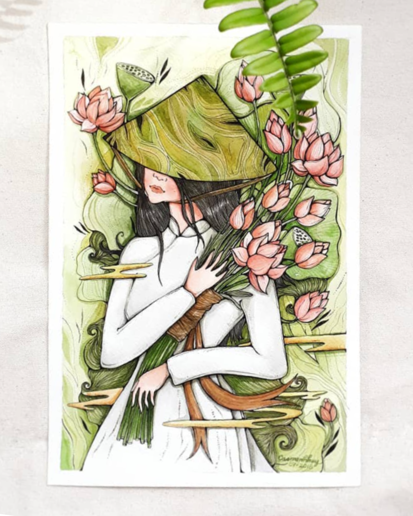  Lotus Girl Postcard - Nàng Sen 