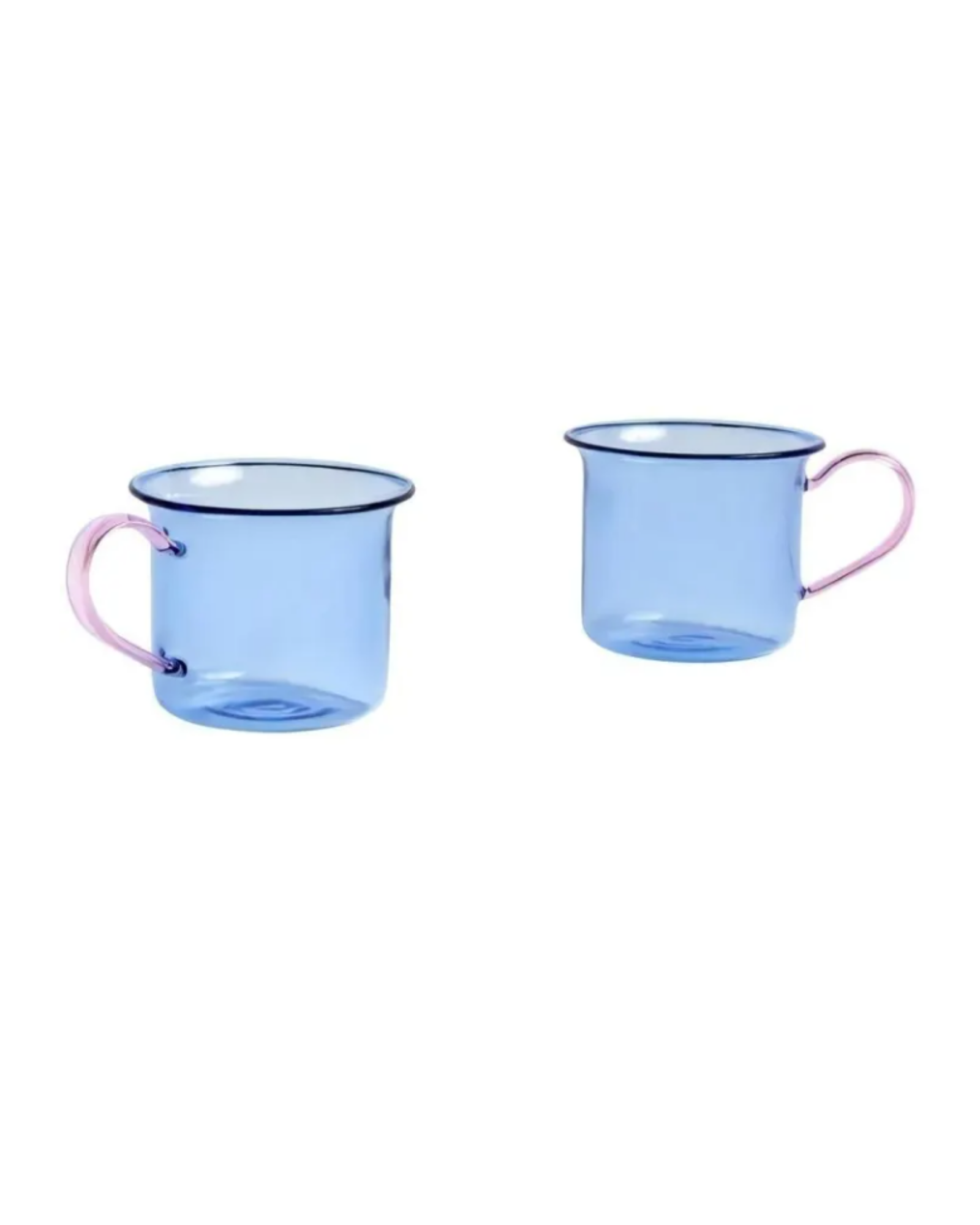  BOROSILICATE CUP - LIGHT BLUE WITH PINK HANDLE 
