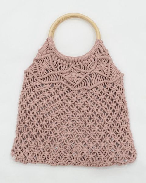  Thin Wooden Handle Pattern Macrame Bag 