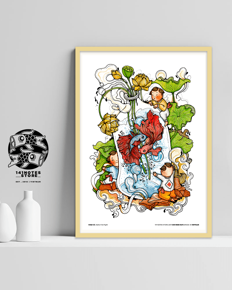 Fish Fighting Art Print - Chọi cá
