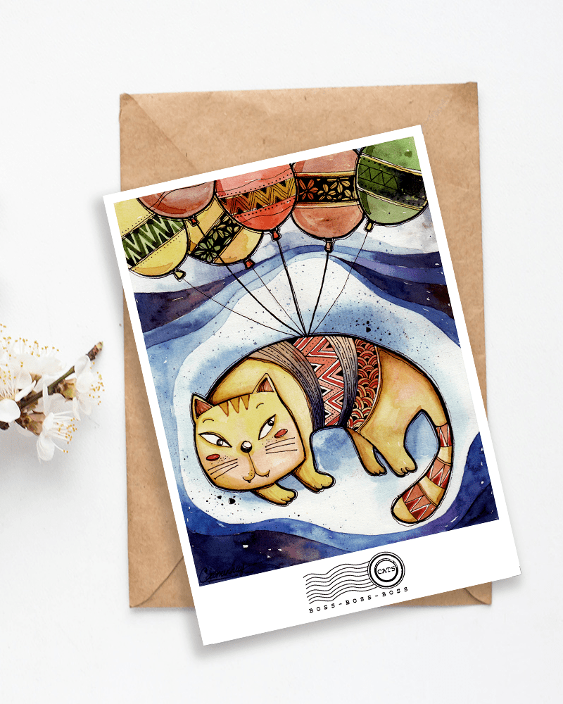  Balloon Cat Postcard - Mèo Bóng Bay 