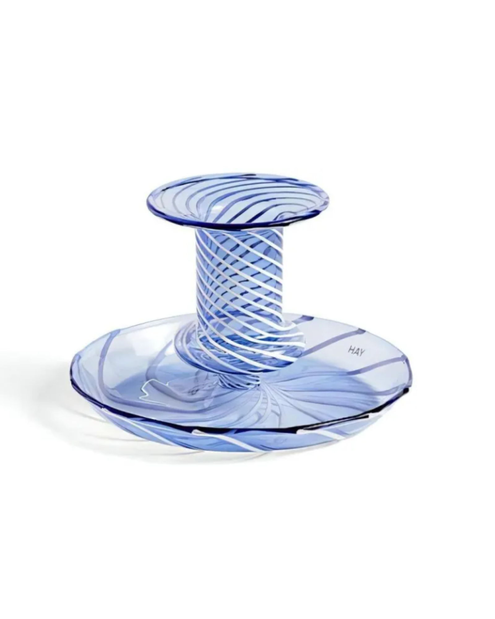  FLARE CANDLEHOLDER - LIGHT BLUE WHITE STRIPE 