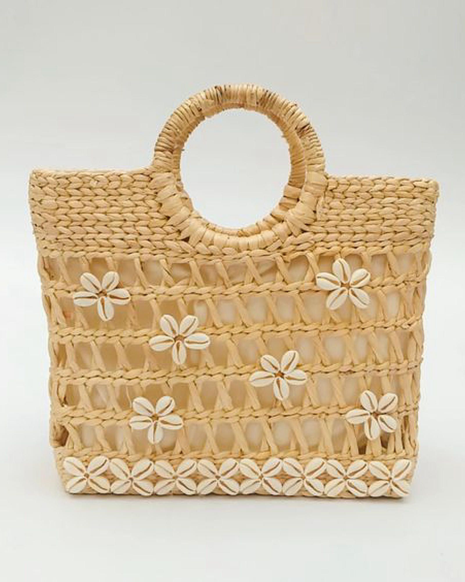  Rectangular Netting WH Bag With Seashell 