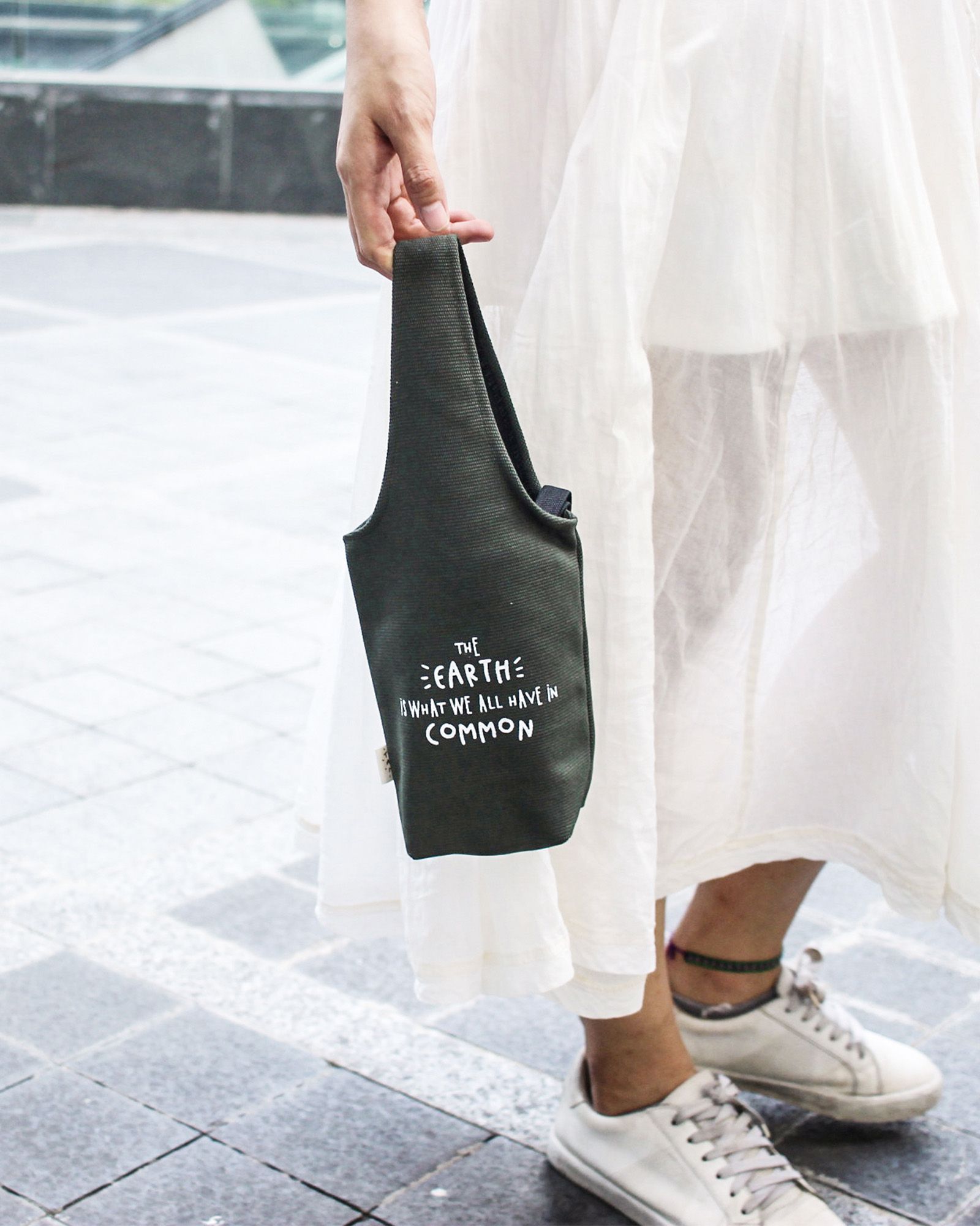 Green - The Earth Is What We All Have In Common Canvas One-strap Cup Holder