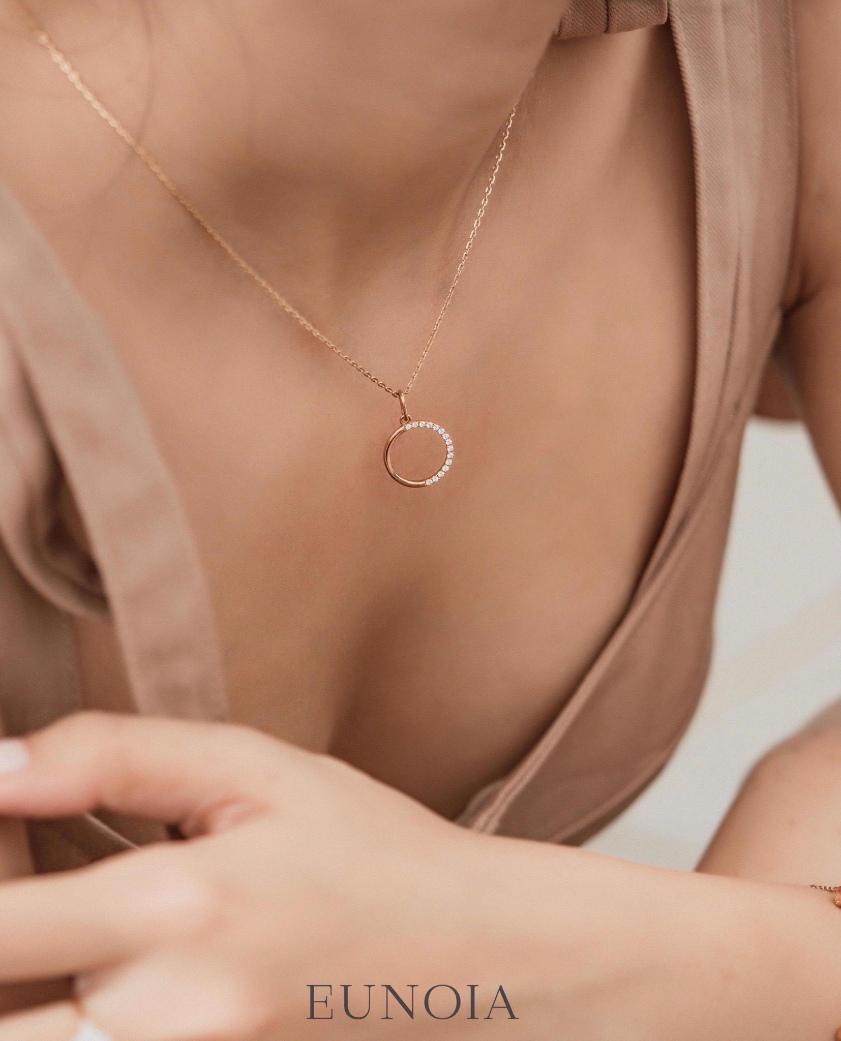 Half Diamond Circle Necklace
