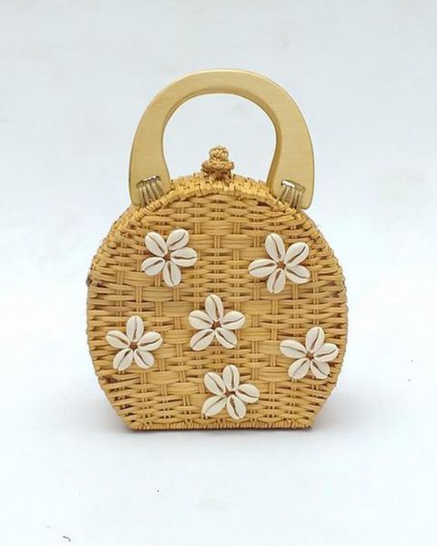  Wooden Handle Rattan Round Bag 