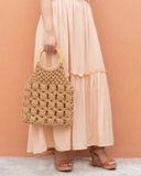  Thick Wooden Handle Flower Pattern Macrame Bag 