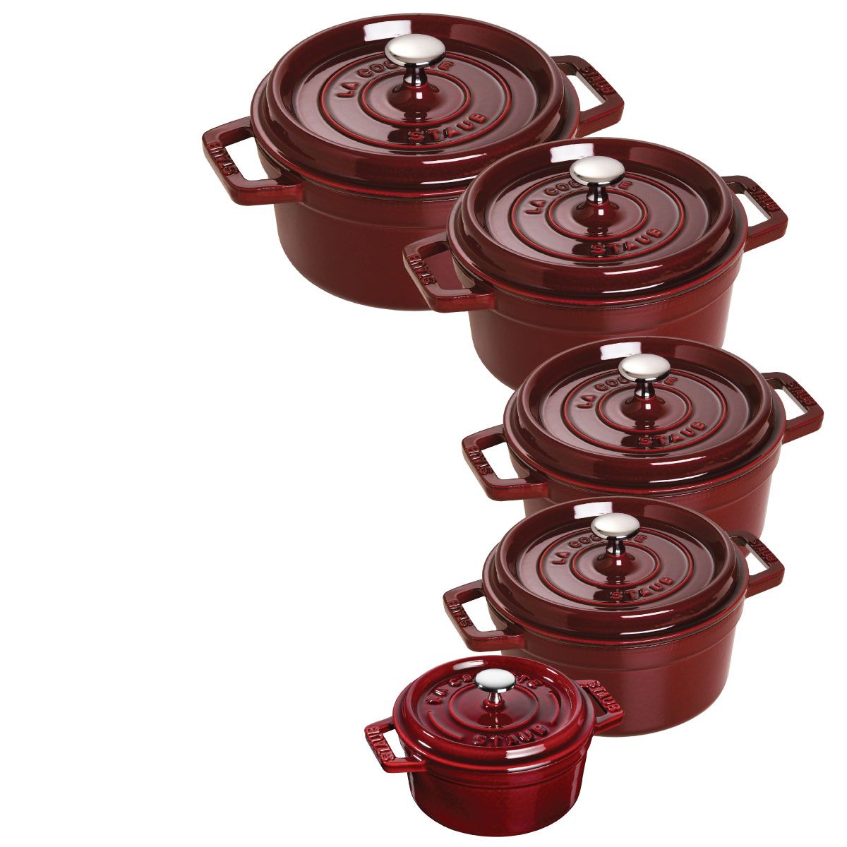 Nồi Gang Staub Tròn Đỏ Lựu