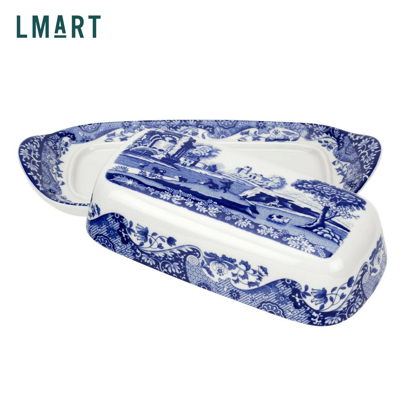  Spode Dĩa Bơ Blue Italian Covered Butter Dish 