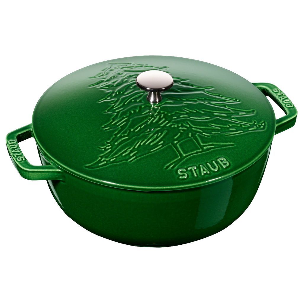 Staub - Nồi Tròn Nắp Có Hình Cây Thông Màu Xanh Rêu – 24cm