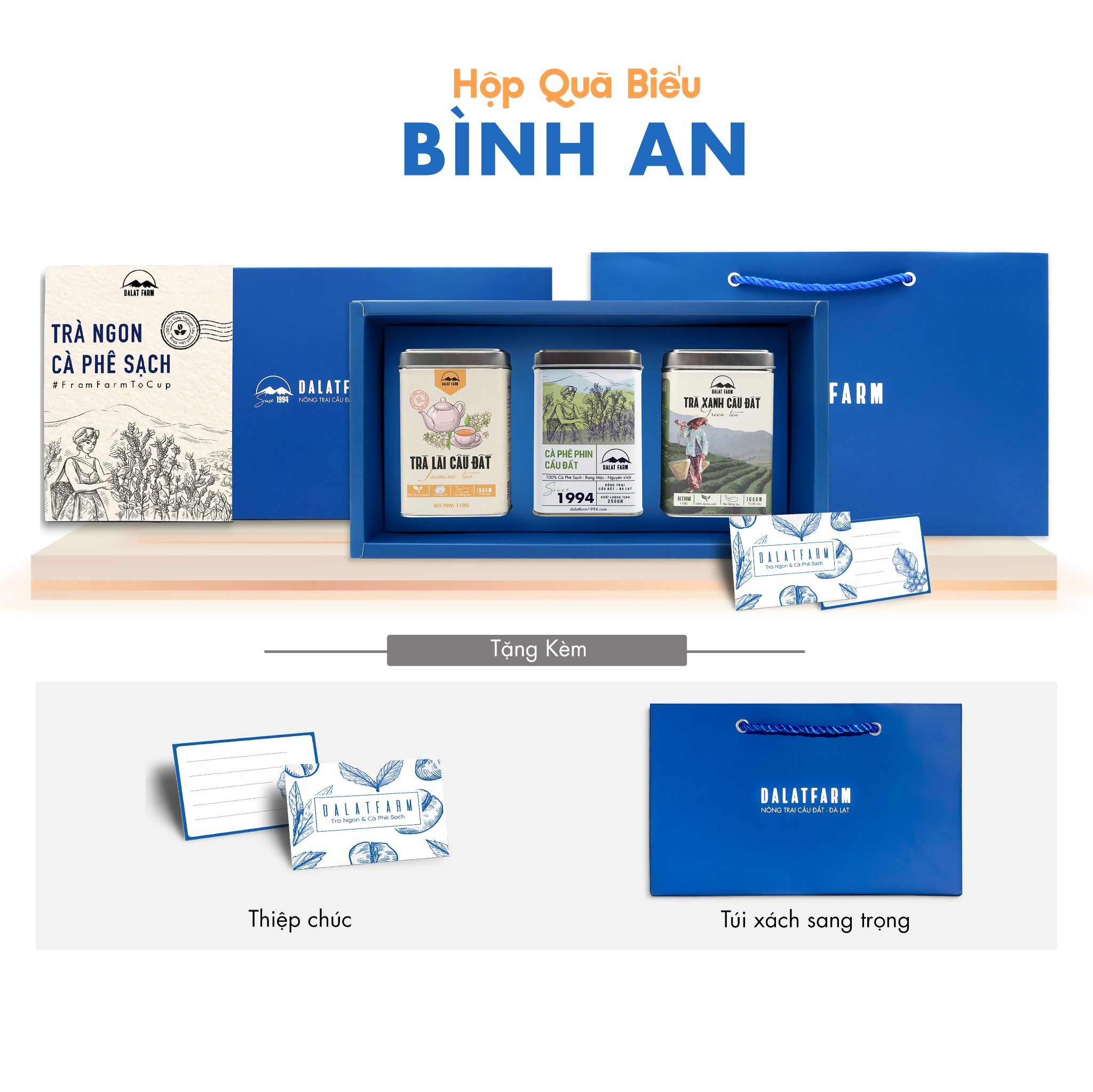  Hộp Quà Bình An (Cà Phê Phin - Trà Lài Đặc Biệt - Trà Xanh Bà Tôi) 