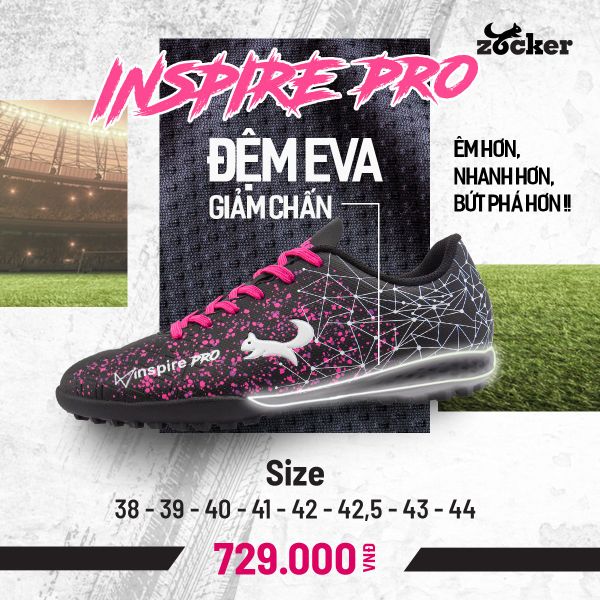Giày đá banh cỏ nhân tạo Zocker Inspire Pro Black/Pink