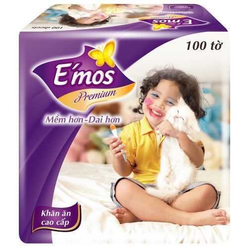 PU.H- Giấy ăn cao cấp E'mos Premium 100 tờ - Premium Napkin Emos 100 Sheets ( pack )