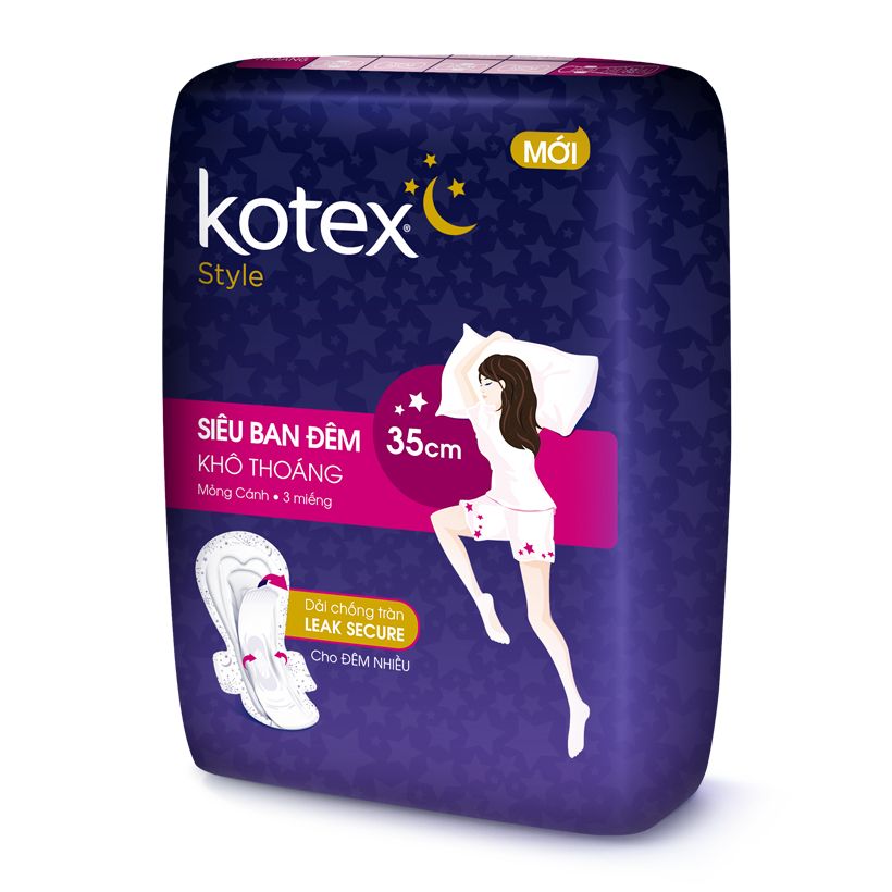 PU.P- Băng Vệ Sinh Kotex Siêu Ban Đêm Có Cánh 35cm - Tampon Kotex Night 35cm ( pack )