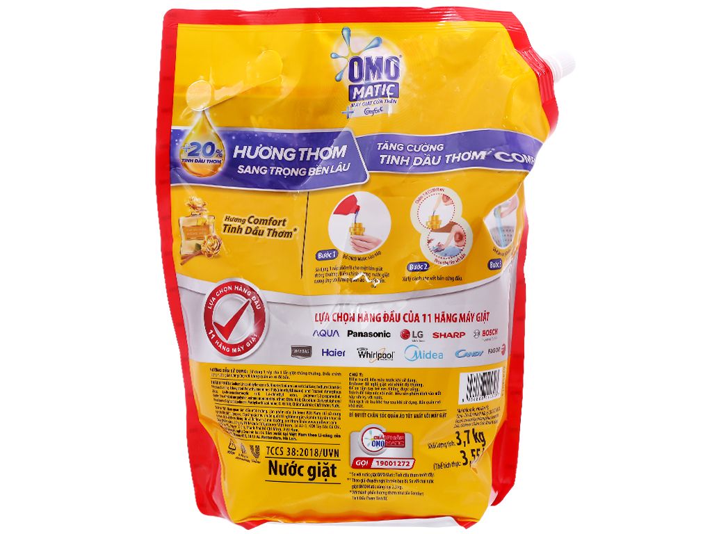 Nước giặt OMO Matic comfort tinh dầu thơm túi 3.55 lít