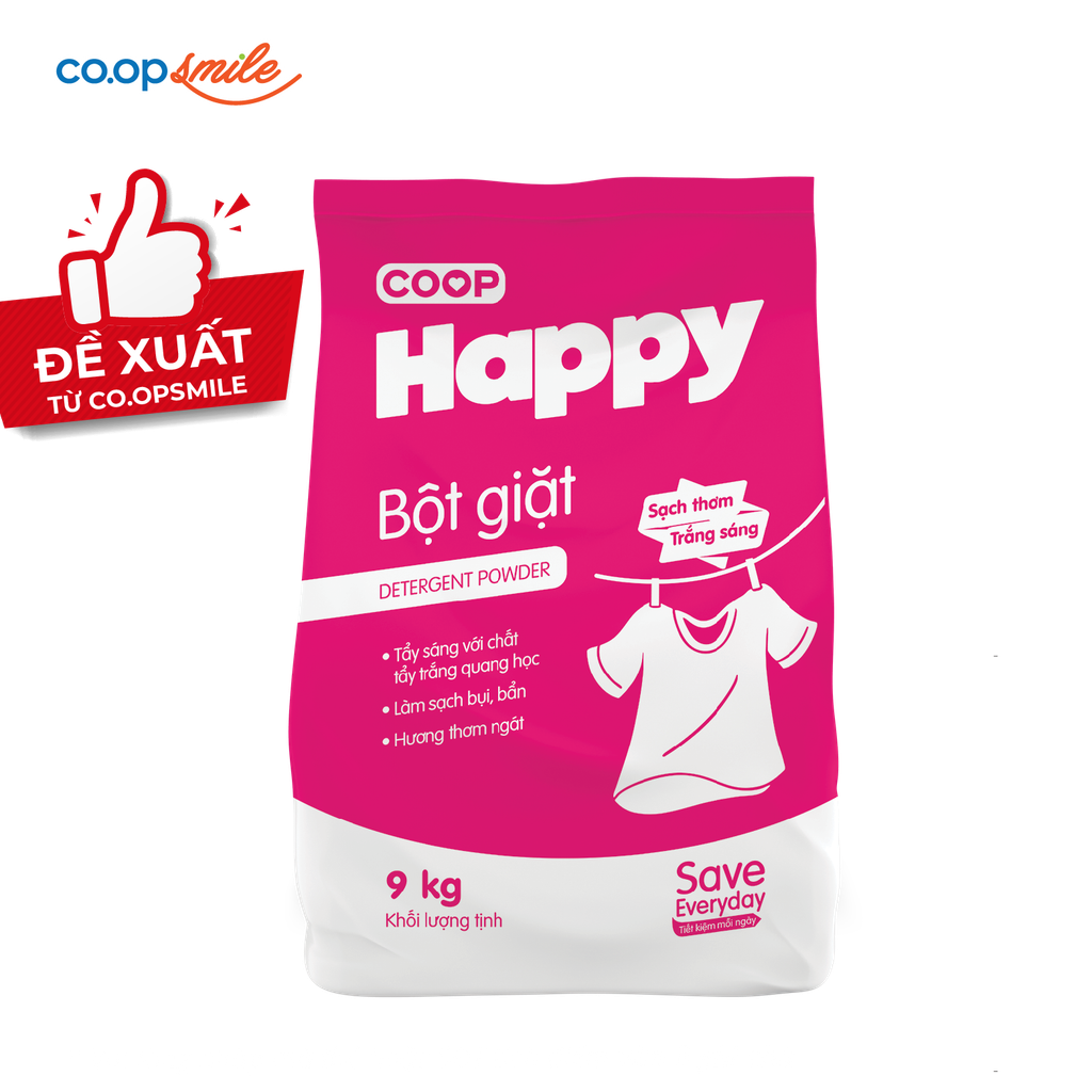 Bột giặt sạch thơm Co.op Happy 9kg