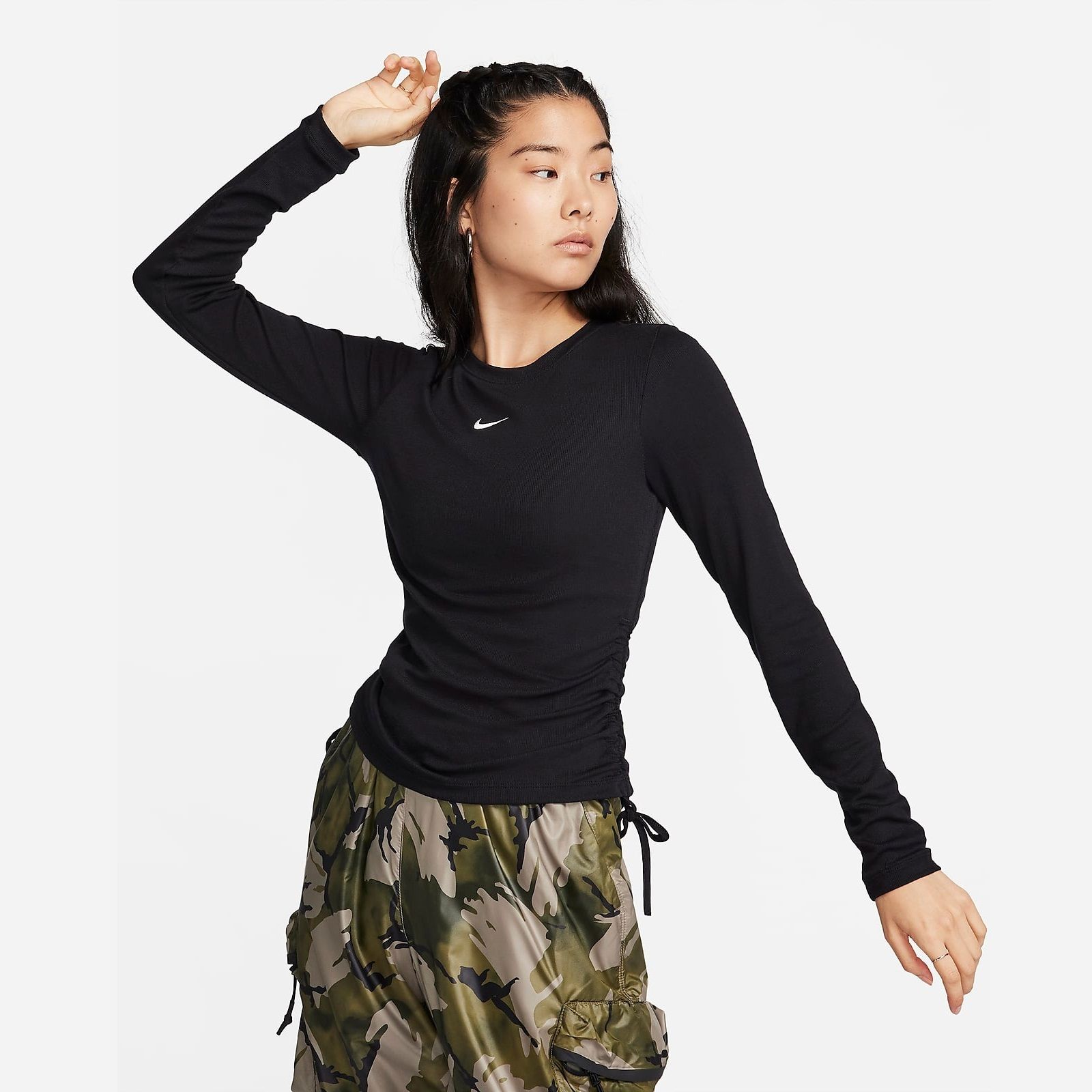  Áo Phông - Áo thun Crop Top Thể Thao Nữ NIKE Women'S Ribbed Long-Sleeve Mod Crop Top FB8718-010 