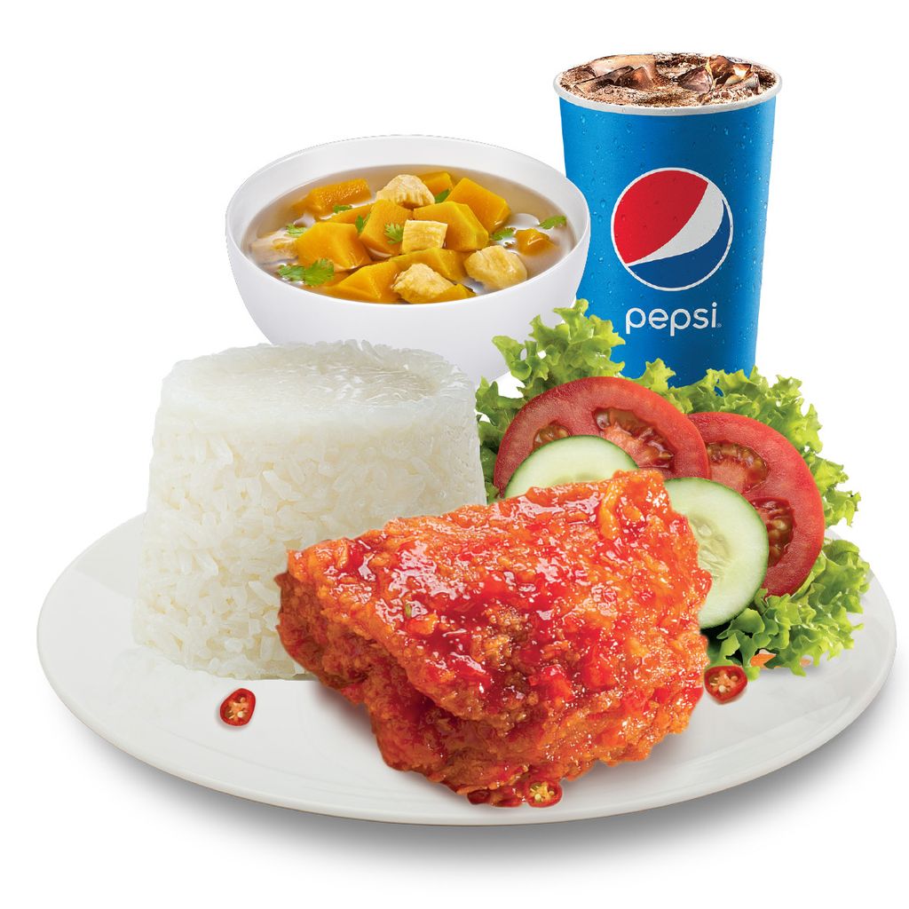 1 Miếng gà sốt cay + Cơm + Nước + Soup - Jollibee