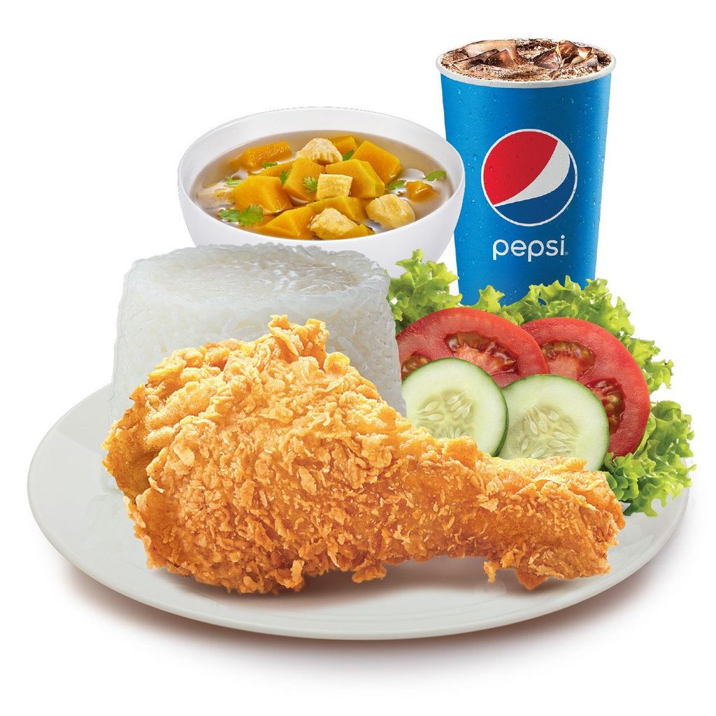 Cơm gà giòn + Soup bí đỏ + Nước ngọt - Jollibee