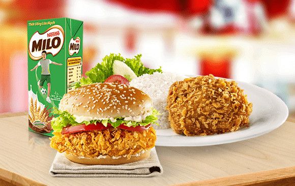 Combo 1 cơm gà giòn cay + 1 Burger Zinger + Pepsi/Milo (combo cơm C)