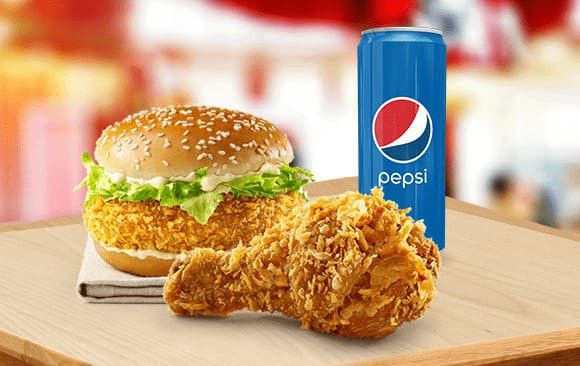 Combo 1 miếng gà giòn cay + Burger Tôm + Pepsi/Milo (combo gà rán C)