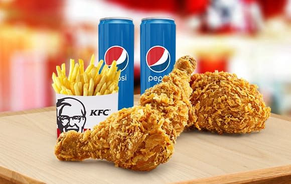 Combo 3 miếng gà giòn cay + Khoai tây chiên (đại) + 2Pepsi/2Milo (combo nhóm B)