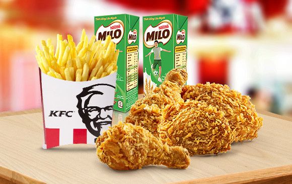 Combo 4 miếng gà giòn không cay + Khoai tây chiên (lớn) 2Pepsi/2Milo (combo nhóm C)