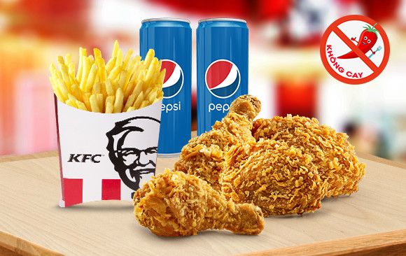 Combo 4 miếng gà giòn cay + Khoai tây chiên (lớn) + 2Pepsi/2Milo (combo nhóm C)
