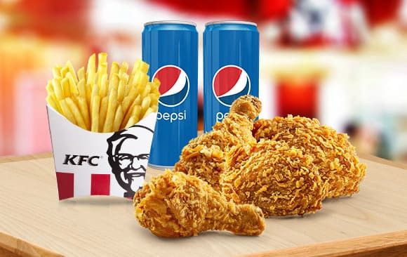 Combo 4 miếng gà truyền thống + Khoai tây chiên (đại) + 2Pepsi/2Milo (combo nhóm C)