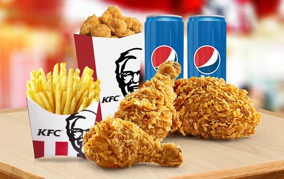 Combo 3 miếng gà truyền thống + Popcorn (lớn) + Khoai tây chiên (lớn) + 2Pepsi/2Milo (combo nhóm F)