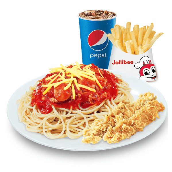 Mì Ý sốt bò bằm (lớn) + 2 Miếng gà không xương + Khoai tây vừa + Nước ngọt - Jollibee