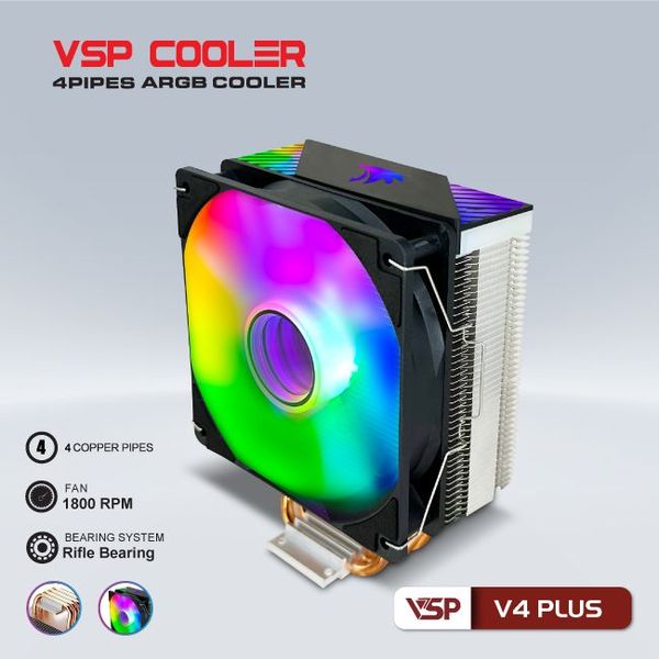 FAN TẢN NHIỆT KHÍ CPU VSP COOLER V4 PLUS BLACK / WHITE RGB NEW