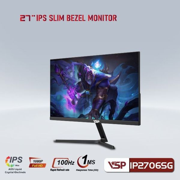 LCD 27 IN VSP IP2706SG (FHD/IPS/100Hz/TRÀN VIỀN/1Ms/HDMI + VGA) PHẲNG ĐEN NEW