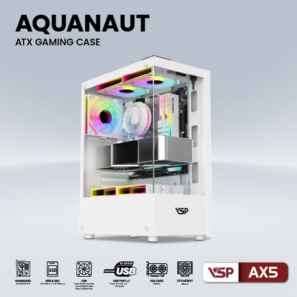 CASE VSP AX5 AQUANAUT GAMING ATX WHITE NEW ( KHÔNG KÈM FAN)