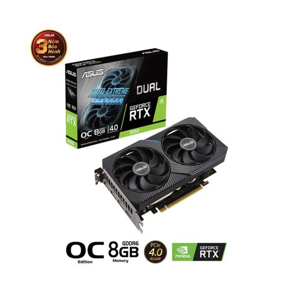 VGA RTX 3050 8G DR6 ASUS DUAL OC (RTX3050-O8G-V2) 2 FAN NEW